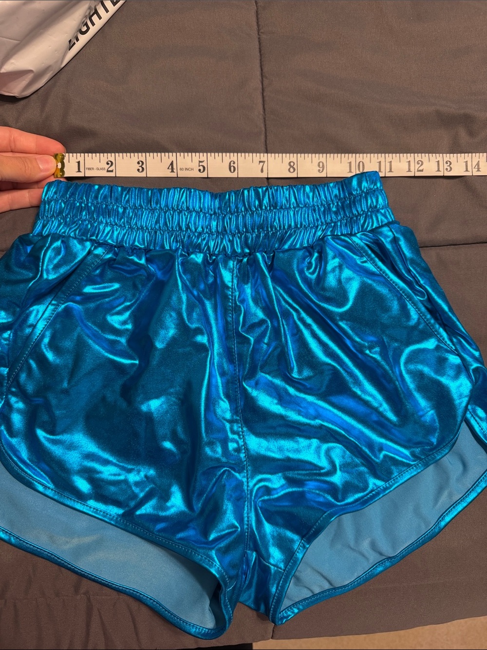 Women's Metallic Blue Athletic Shorts with Elastic Waist